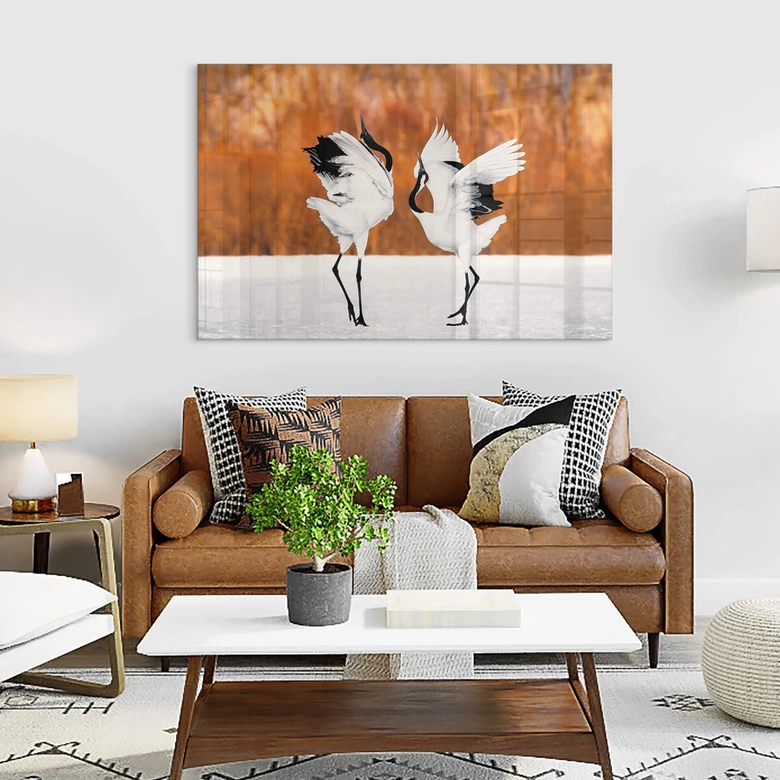 Tableau en verre acrylique Mei - Danse des grues 