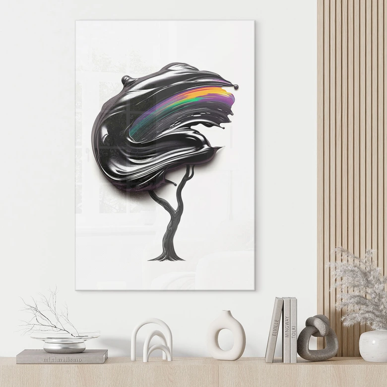 Acrylglasbild Baum mit schwarzer 3D-Krone - Mielu 