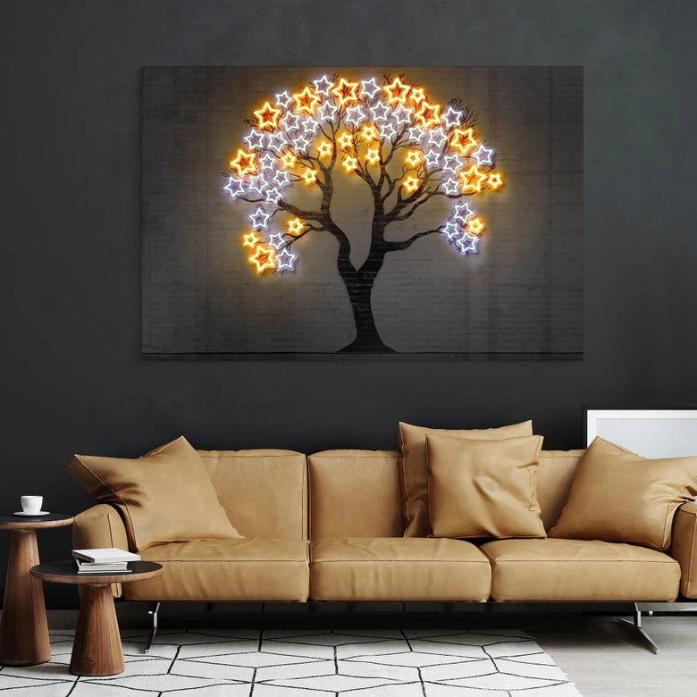 Acrylglasbild Baum mit Sternen | Kunst im Neon Design - Mielu 