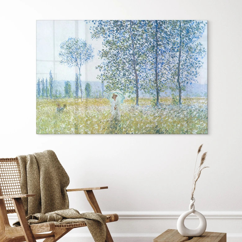 Tableau en verre acrylique Monet - champs au printemps 
