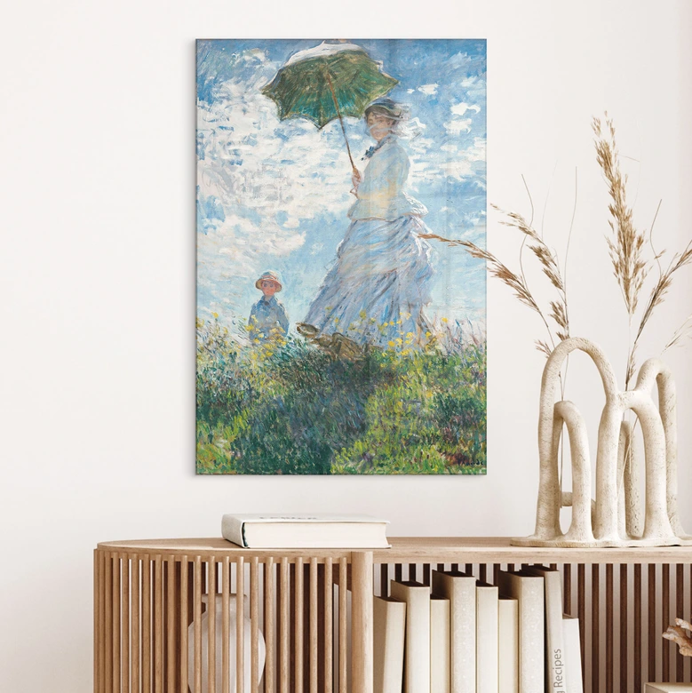 Tableau en verre acrylique Monet - Femme à l'ombrelle - Madame Monet et son fils 