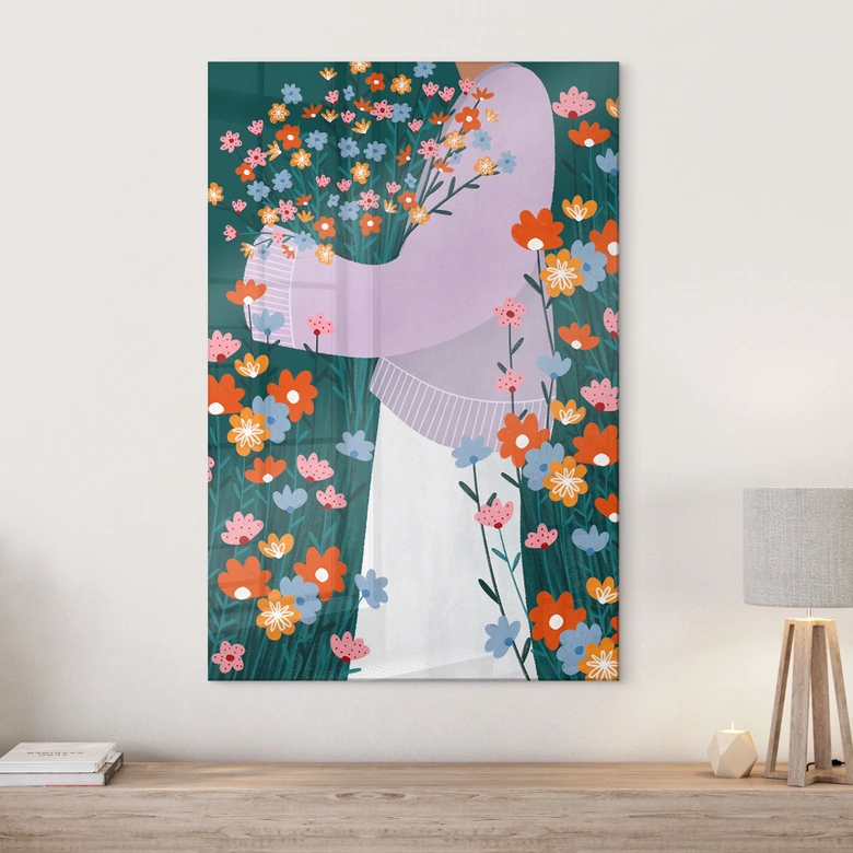 Acrylglasbild Frau im bunten Blumengarten - Müller 
