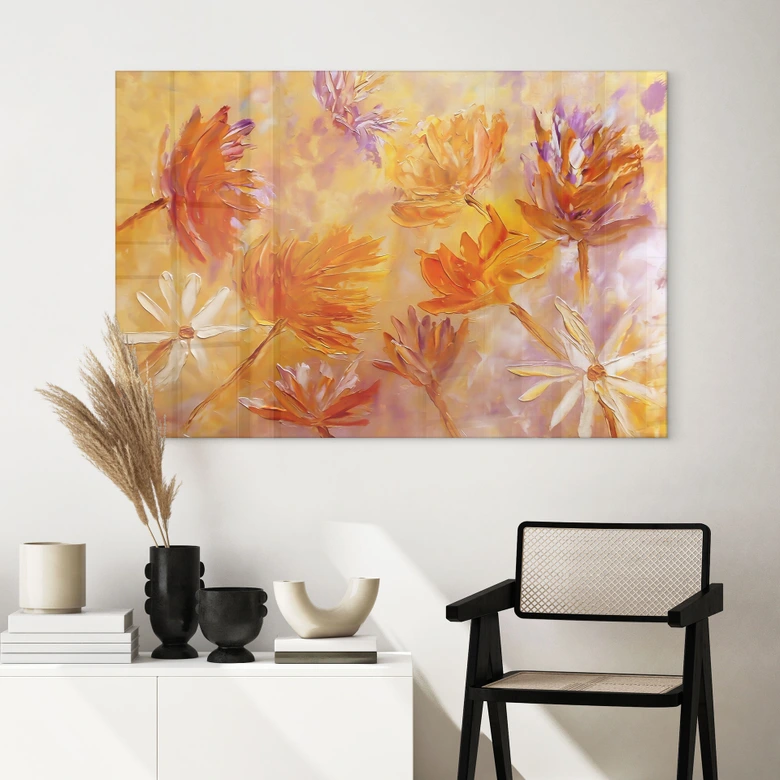 Acrylglasbild Goldener Blütenrausch | Florale Wandkunst - Pomata 