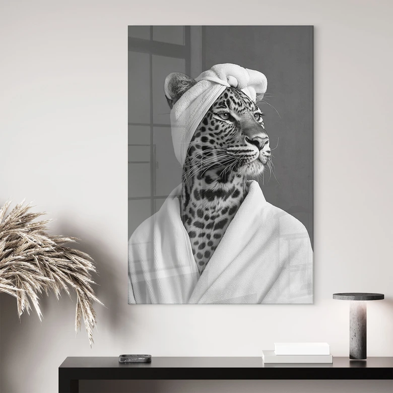 Tableau en verre acrylique Royale Spa-repos avec léopard - Rahner 