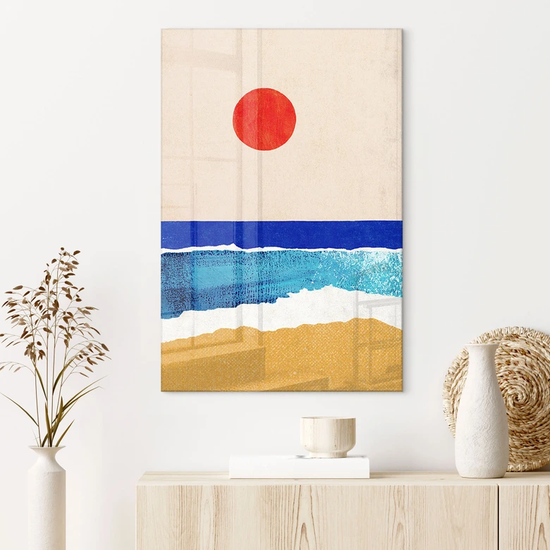 Acrylglasbild Ruhiger Strand bei Sonnenuntergang - Rivers 