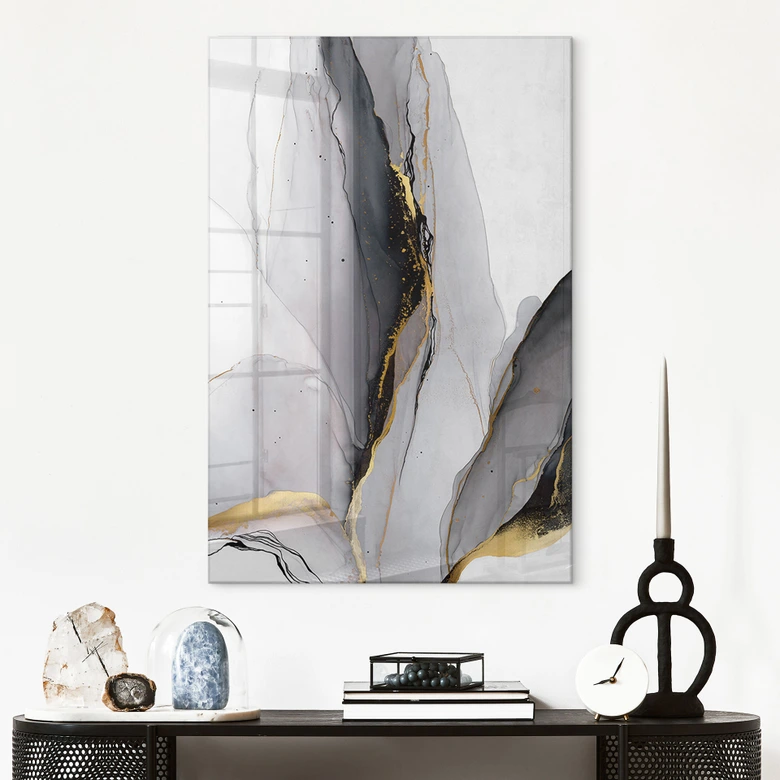 Acrylglasbild Abstrakte Komposition in Gold und Grau - Shelest 