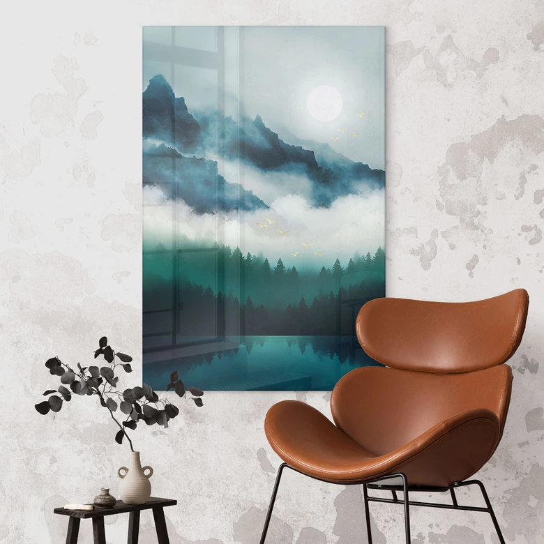 Acrylglasbild Neblige Landschaft in der Nacht - SpaceFrog Designs 