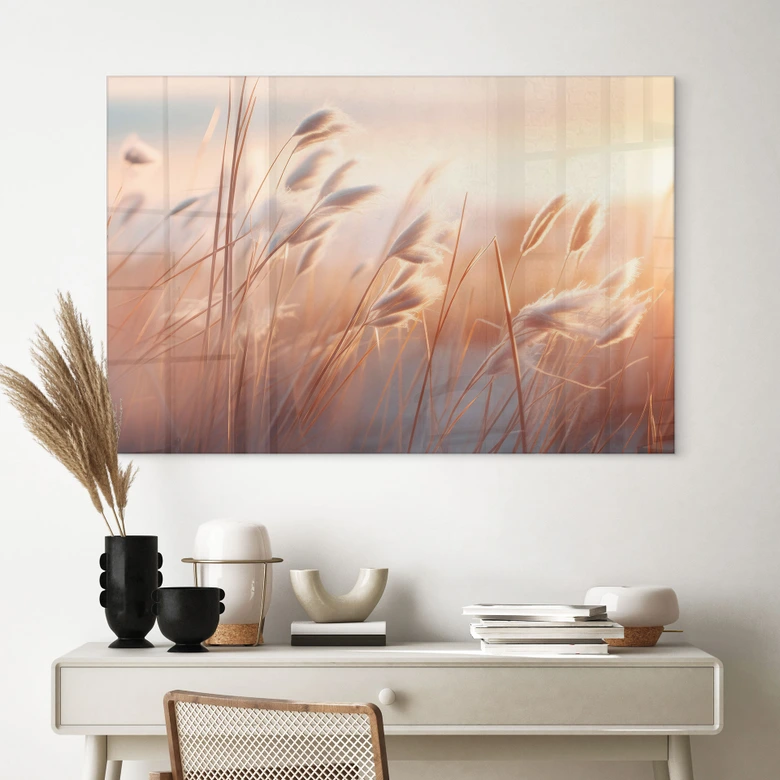 Tableau en verre acrylique Herbes des dunes au soleil couchant - Treechild 
