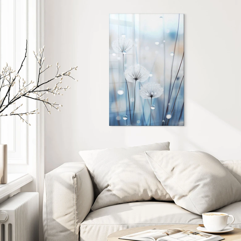 Tableau en verre acrylique Perles de rosée sur pissenlits - Treechild 