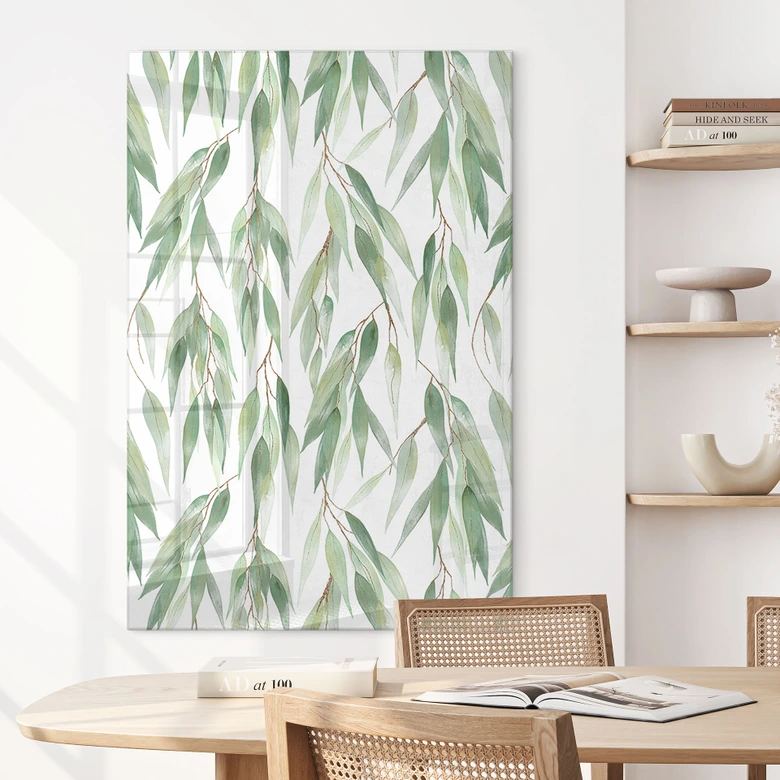Acrylglasbild Zweige mit grünen Blättern - UN Designs 