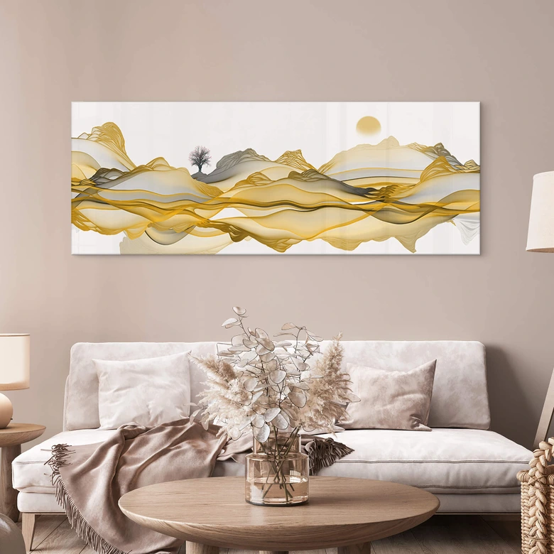 Tableau sur verre acrylique Montagnes Dorées - Panorama 