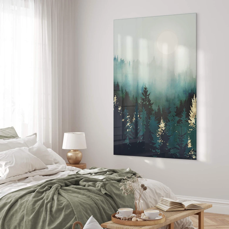 Tableau sur verre acrylique SpaceFrog Designs - Forêt brumeuse 