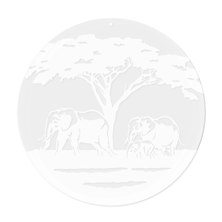 Acrylglasbild, Fensterbild zum Aufhängen Elefanten-Familie in Afrika - Rund 