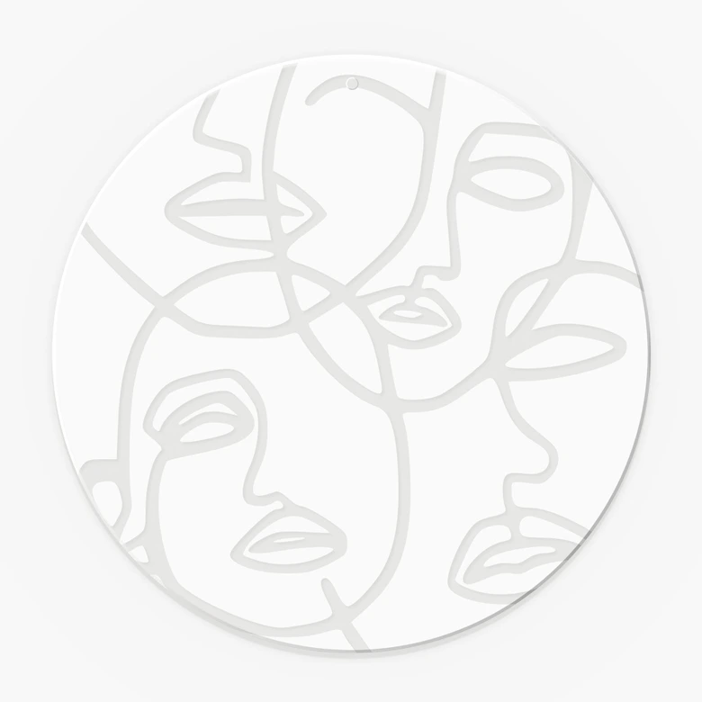 Akrylbillede, vinduesbillede til at hænge op Line Art - Faces - Round 