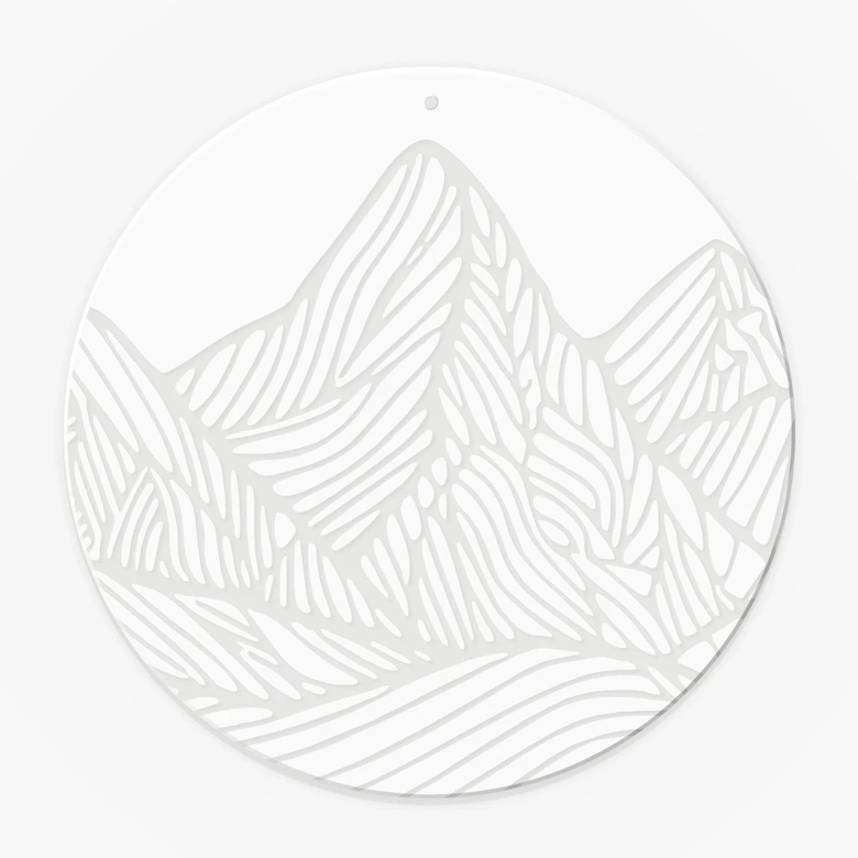 Acrylglasbild, Fensterbild zum Aufhängen Minimalistische Berglandschaft - Rund 