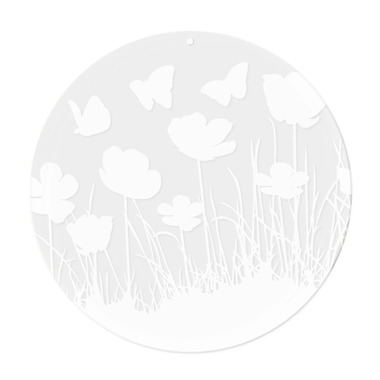 Acrylglasbild, Fensterbild zum Aufhängen Mohnblumen mit Schmetterlingen - Rund 