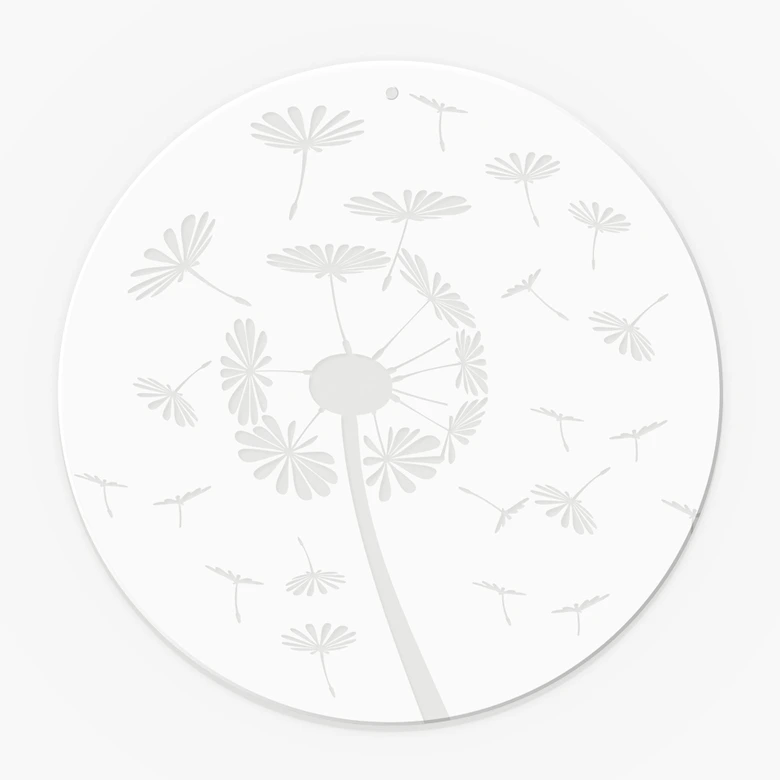 Acrylglasbild, Fensterbild zum Aufhängen Pusteblume im Wind - Rund 