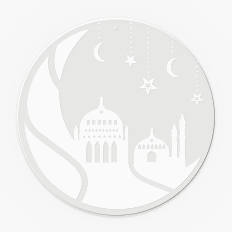 Acrylglasbild, Fensterbild zum Aufhängen Ramadan Kareem - Mondsilhouette - Rund 