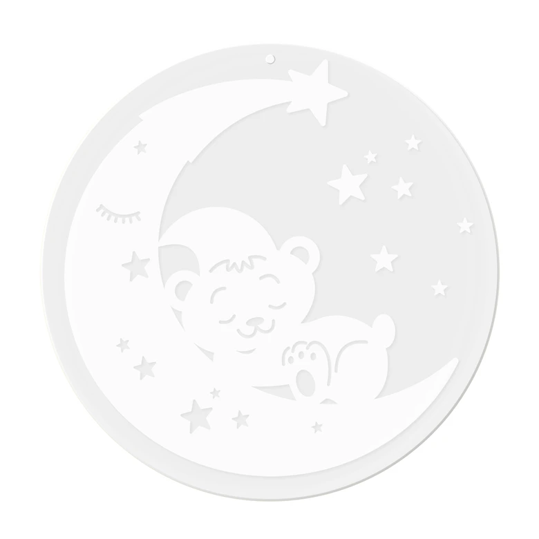 Acrylglasbild, Fensterbild zum Aufhängen Schlafender Teddy auf dem Mond | Babyzimmer Hängedeko - Rund 