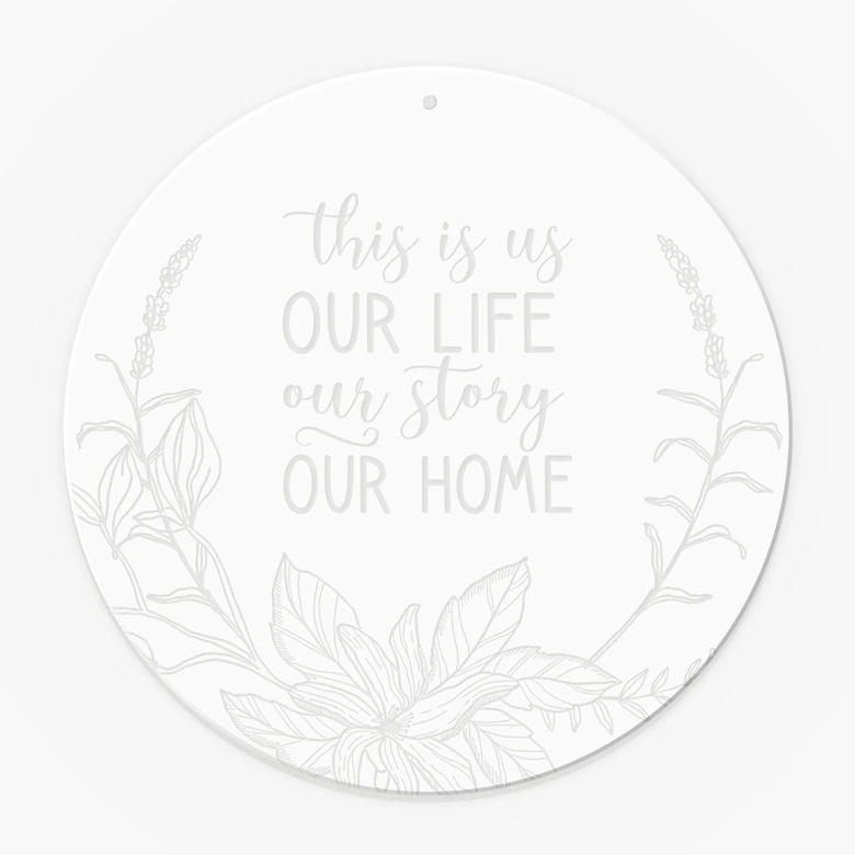 Acrylglasbild, Fensterbild zum Aufhängen This is us | Spruchdeko fürs Wohnzimmer - Rund 