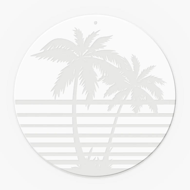 Acrylglasbild, Fensterbild zum Aufhängen Tropische Palmen mit Streifen - Rund 