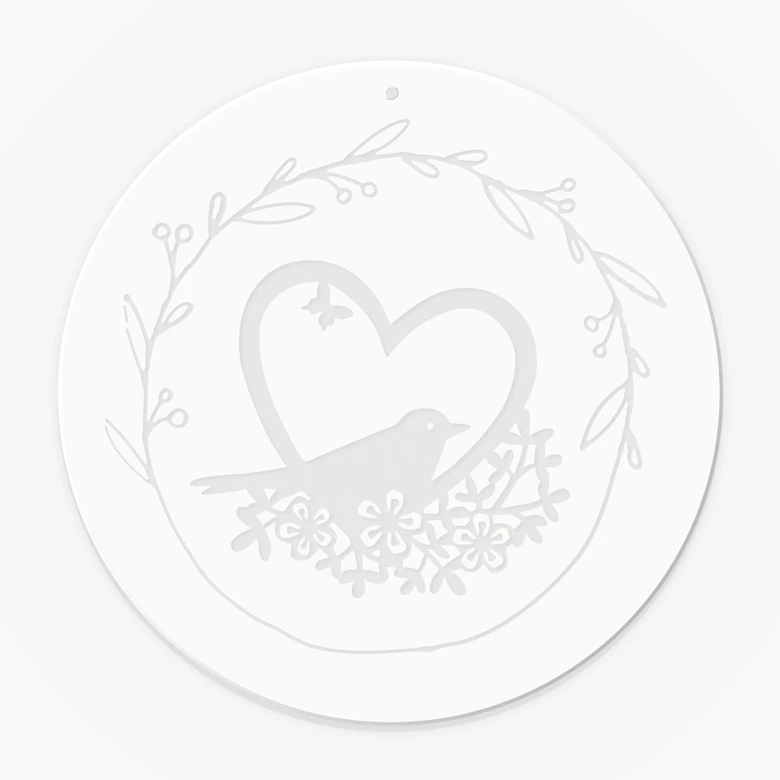 Acrylglasbild, Fensterbild zum Aufhängen Vogel im Blumenherz - Rund 