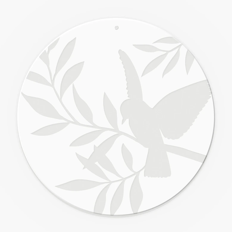 Acrylglasbild, Fensterbild zum Aufhängen Vogel mit Zweigen - Rund 