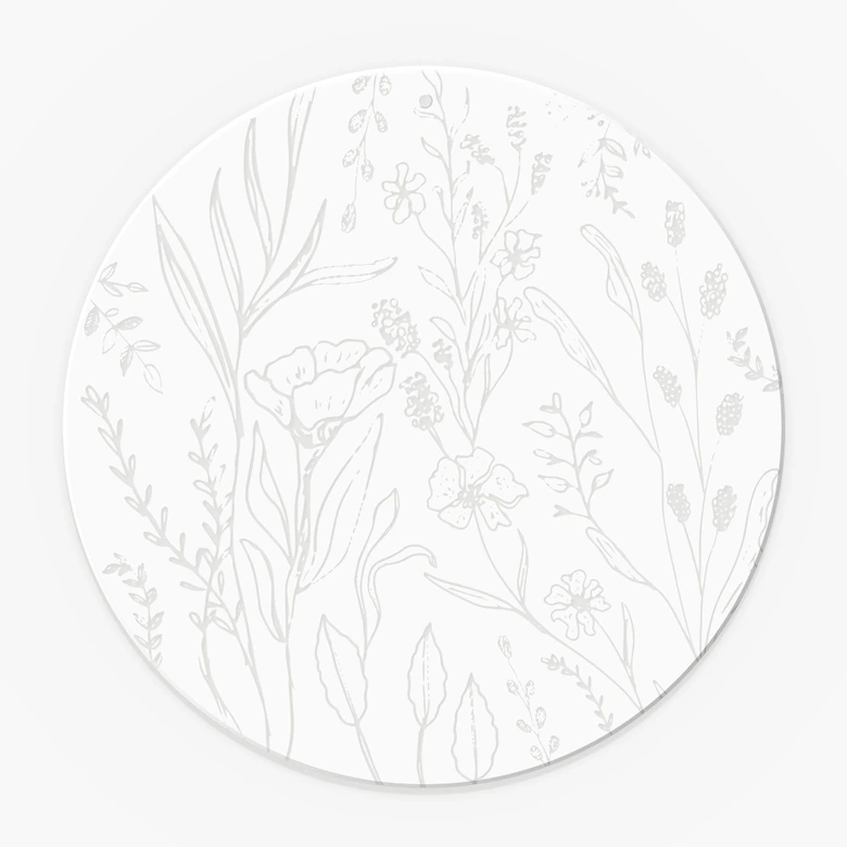 Acrylglasbild, Fensterbild zum Aufhängen Wildblumen im Line Art Stil - Rund 