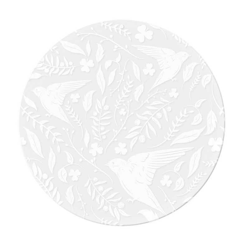 Acrylglasbild, Fensterbild zum Aufhängen Zarte Vögel und Blüten im Frühling - Rund 