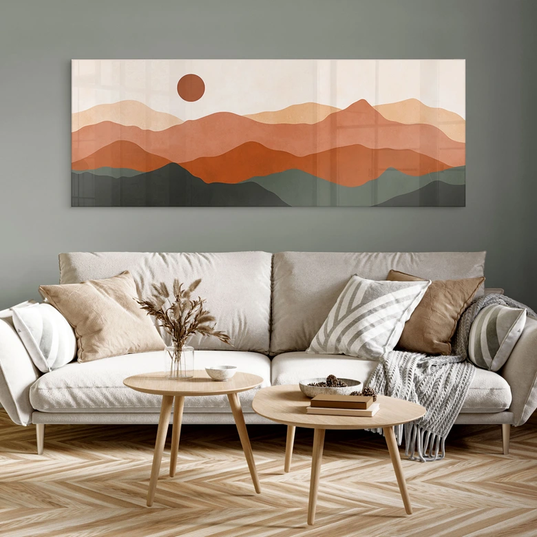 Tableau en verre acrylique Douces collines au soleil couchant - Costa - Panorama 