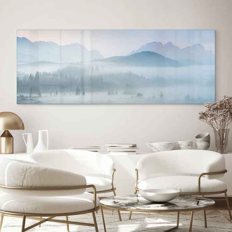 Acrylglasbild Neblige Waldlandschaft im Herbst - Eisenmann - Panorama 