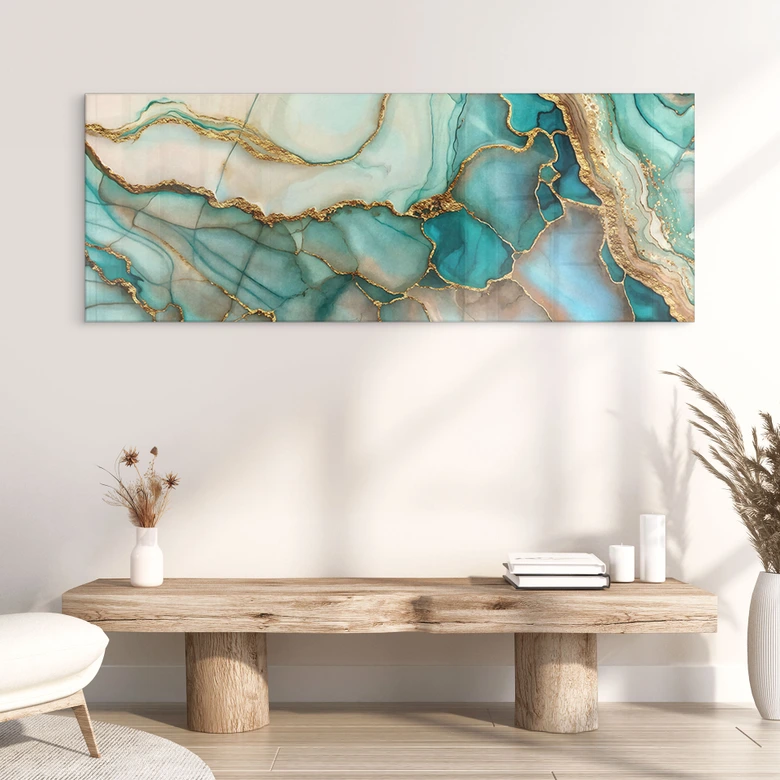 Acrylglas gemarmerde golven in turkoois en goud - Haase - Panorama 