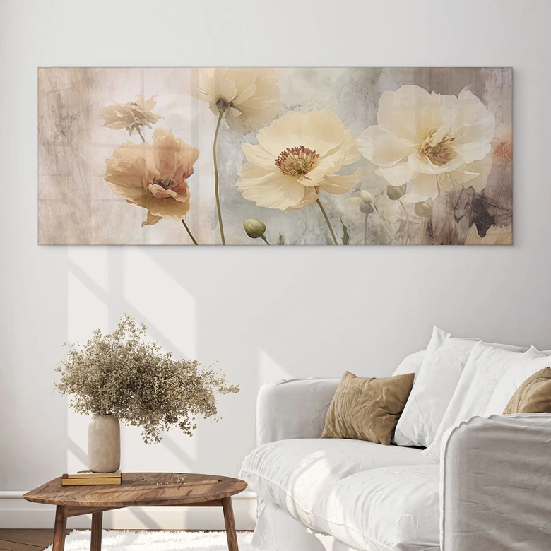 Acrylglasbild Blumenpracht in warmen Pastelltönen - Paksoylu - Panorama 