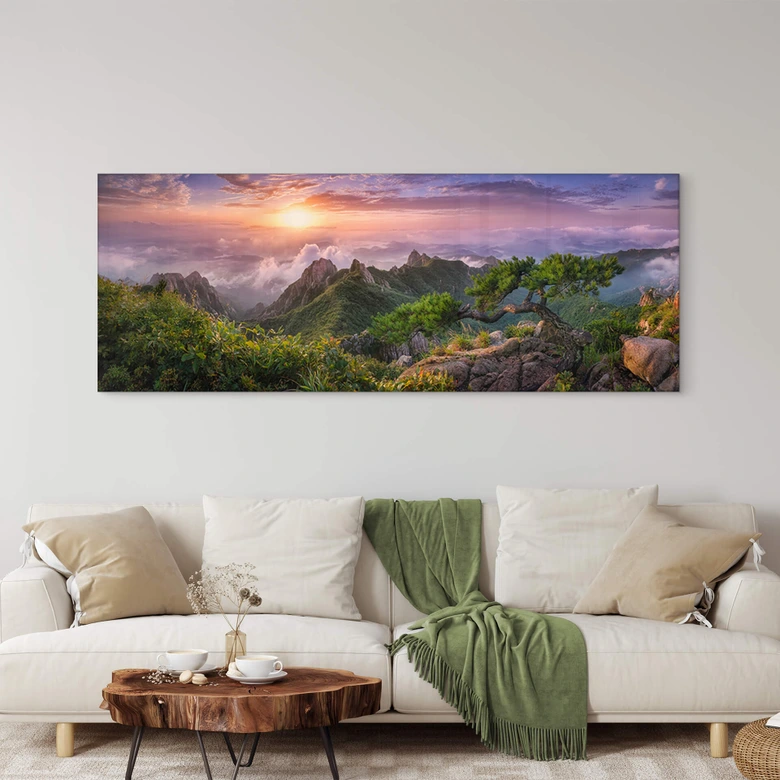 Tableau en verre acrylique Seo - Paysage de montagne vert - Panorama 