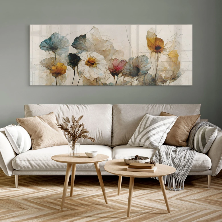 Tableau en verre acrylique Bouquet de fleurs séchées - Treechild - Panorama 