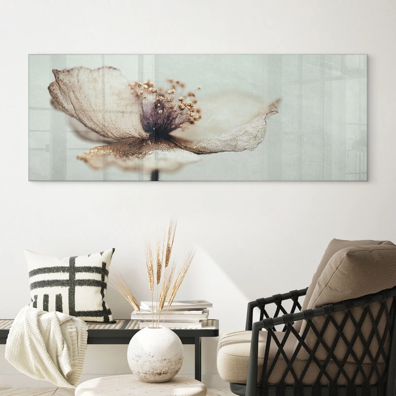 Tableau en verre acrylique Délicatesse des fleurs séchées en beige - Treechild - Panorama 