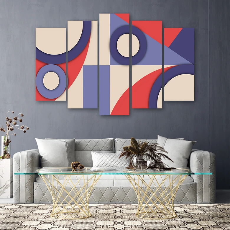 Leinwandbild 5 teilig, Geometrische Abstraktionsformen 