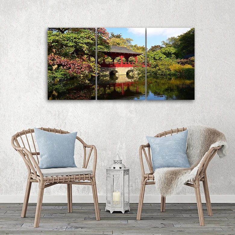 Leinwandbild 3-teilig, Garten Japan Landschaft 