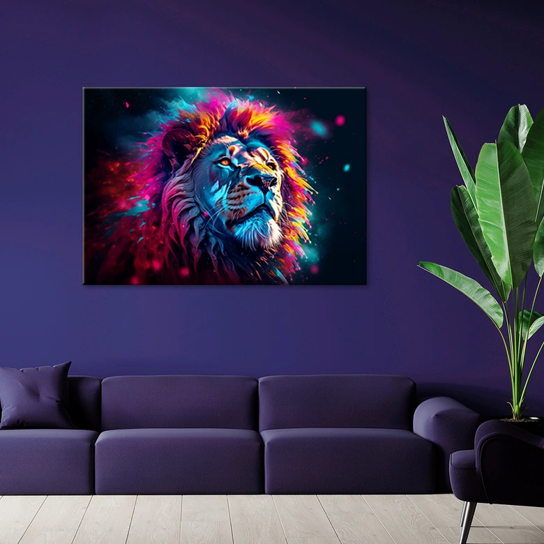 Leinwandbild, Neon Löwe Tier Afrika 