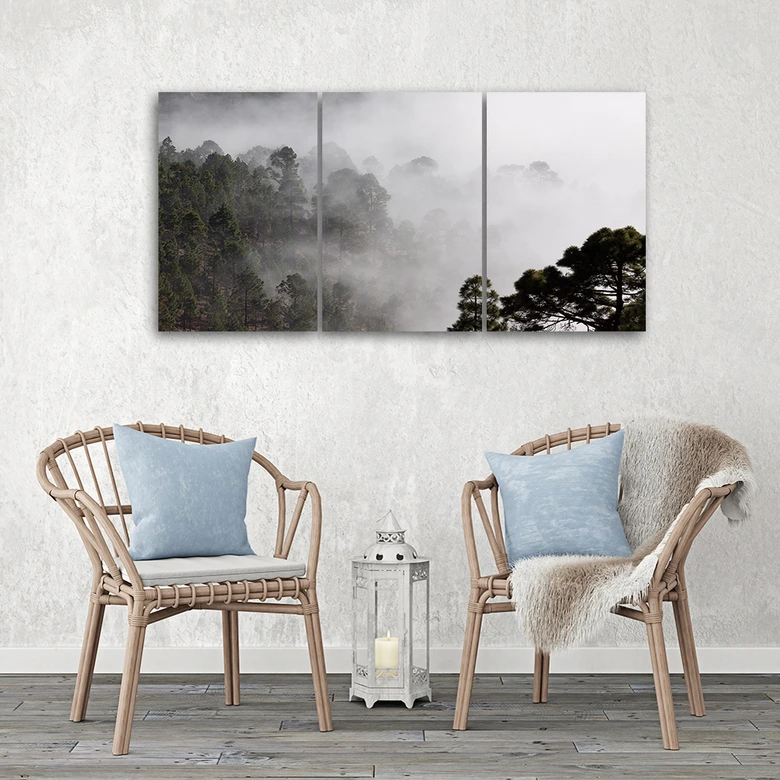 Leinwandbild 3-teilig, Wald im Nebel 