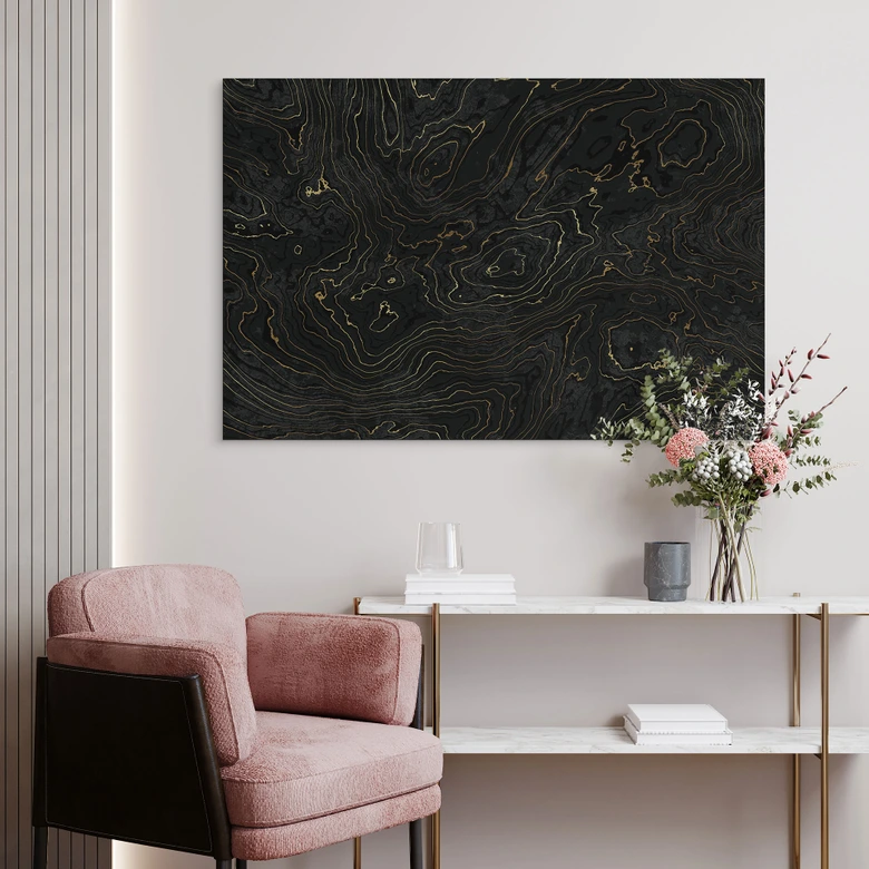 Wandbild Abstrakte Linien Schwarz-gold - Amini - Alu-Dibond 