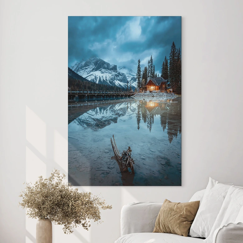 Wandbild Bergidylle am abendlichen See - Bing Li - Alu-Dibond 