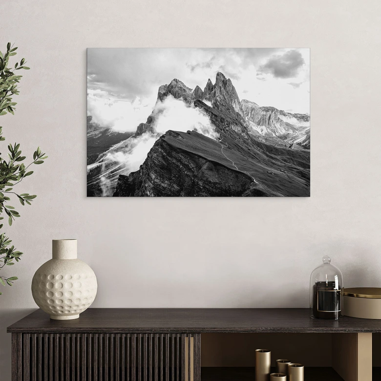 Wandbild Blick auf die Alpen - Berglandschaft der Dolomiten - Alu-Dibond 