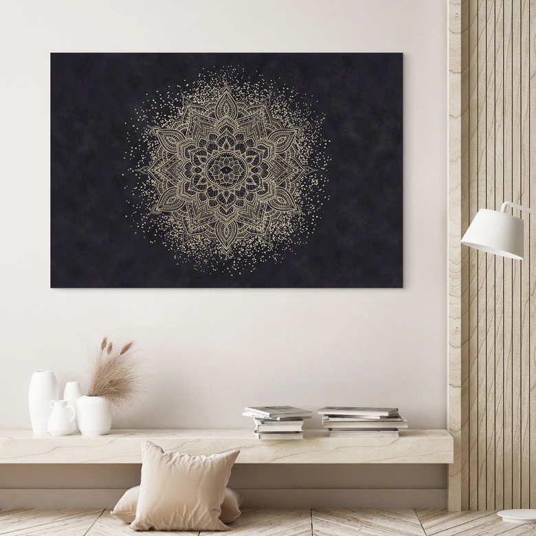Wanddecoratie Elegante mandala in zwart en goud - Bloomery Decor - Aluminium dibond 