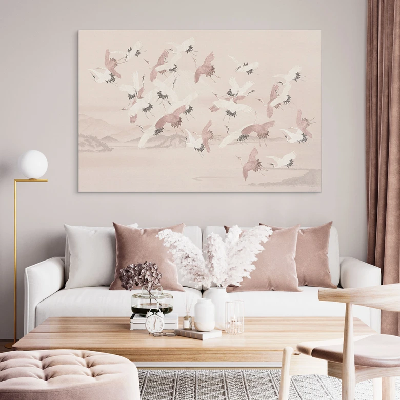 Wandbild Kraniche über dem See - Bloomery Decor - Alu-Dibond 