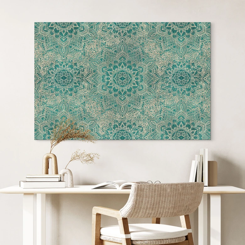 Wanddecoratie Mandala Boho goudgroen - Bloomery Decor - aluminium dibond 