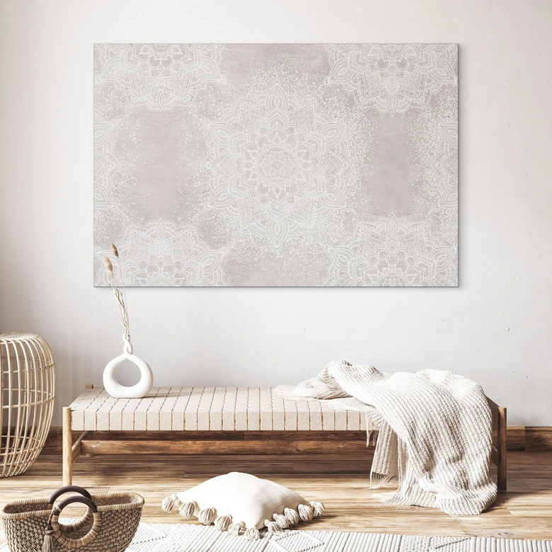 Wandbild Sanftes Mandala auf Grau-Beige - Bloomery Decor - Alu-Dibond 