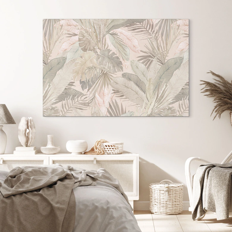 Wandbild Tropenblätter im Dschungel Pastell - Bloomery Decor - Alu-Dibond 