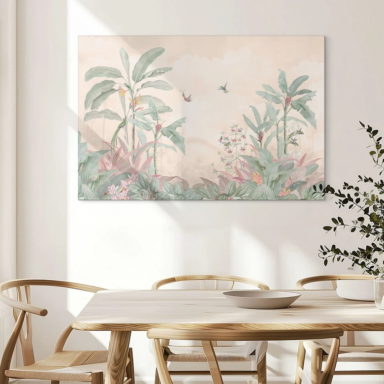 Wandbild Tropische Idylle mit Kolibri Apricot - Bloomery Decor - Alu-Dibond 