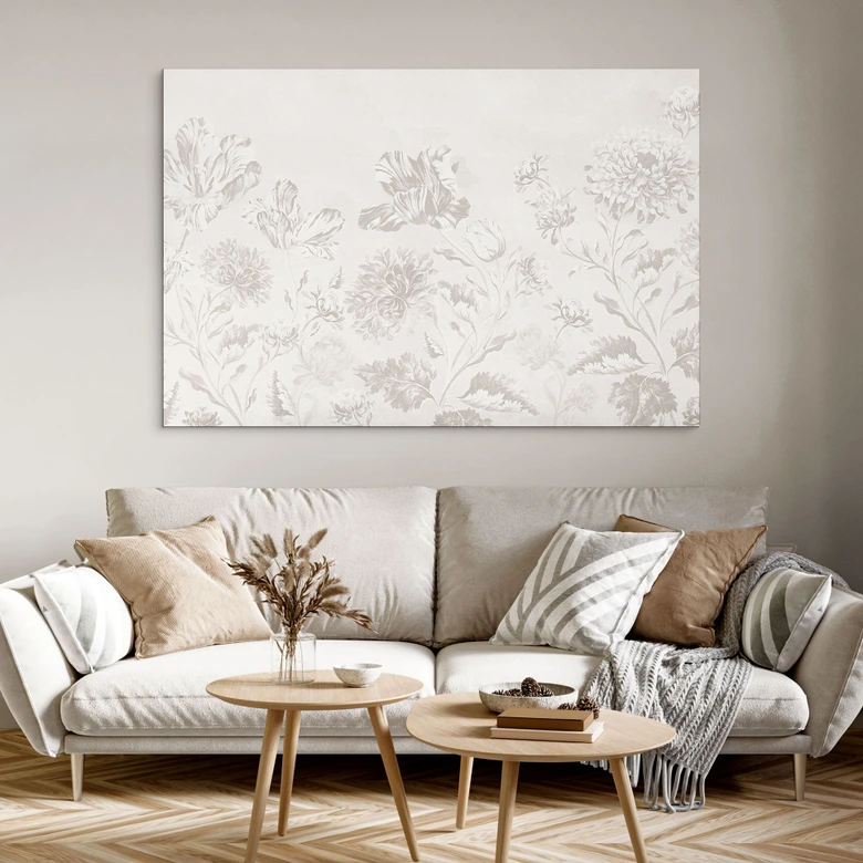 Wandbild Wildblumen in Kreide-Optik Greige - Bloomery Decor - Alu-Dibond 